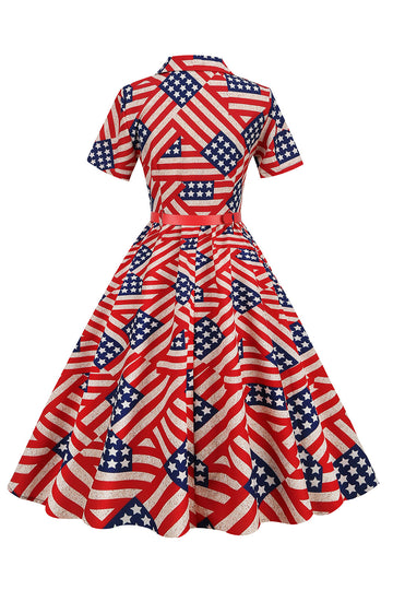 Vestido vintage de impressão de bandeira americana